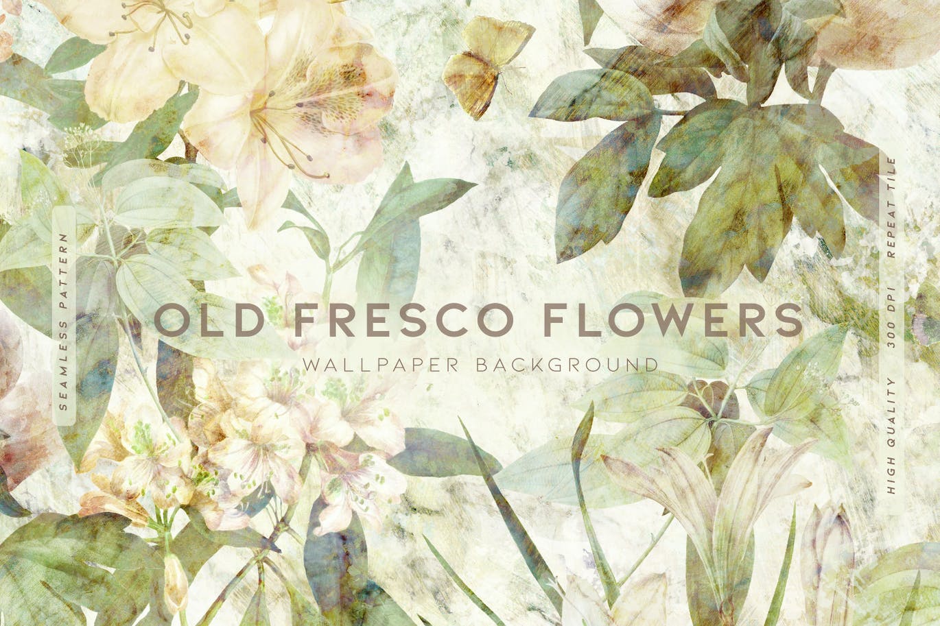 古老壁画花卉图案素材 Old Fresco Flowers 图片素材 sucaiwan.com