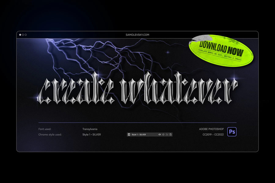 PS资源-银色金属效果3D几何形状图形元素设计素材附赠PS动作样机模板 图标素材 sucaiwan.com