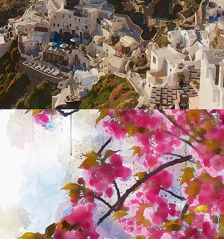 PS插件：PS动作特效插件 中国风照片一键生成手绘水墨水彩画效果设计素材 插件预设 sucaiwan.com