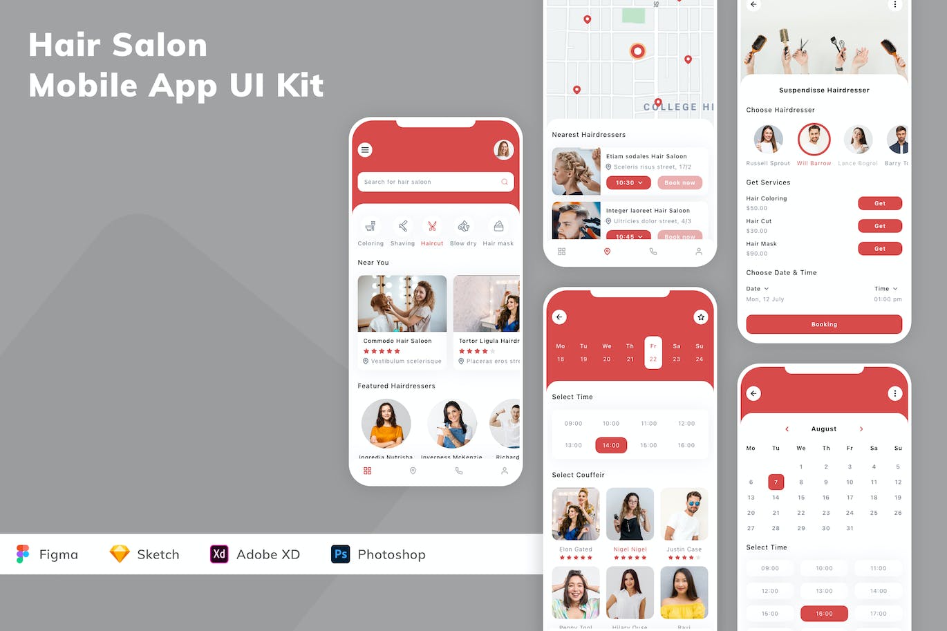 发廊应用程序App设计UI工具包 Hair Salon Mobile App UI Kit APP UI sucaiwan.com