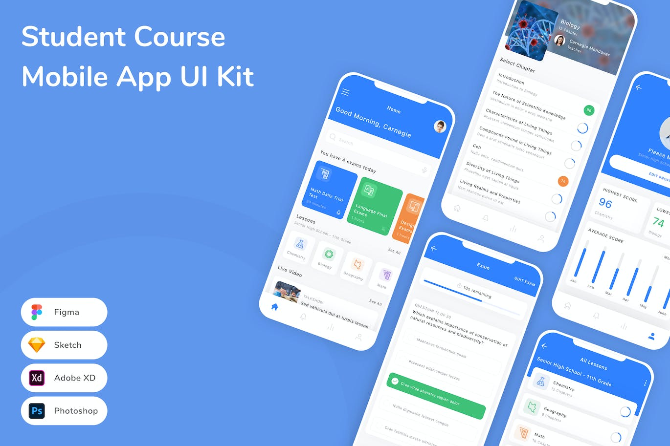 学生课程App应用程序UI工具包素材 Student Course Mobile App UI Kit APP UI sucaiwan.com