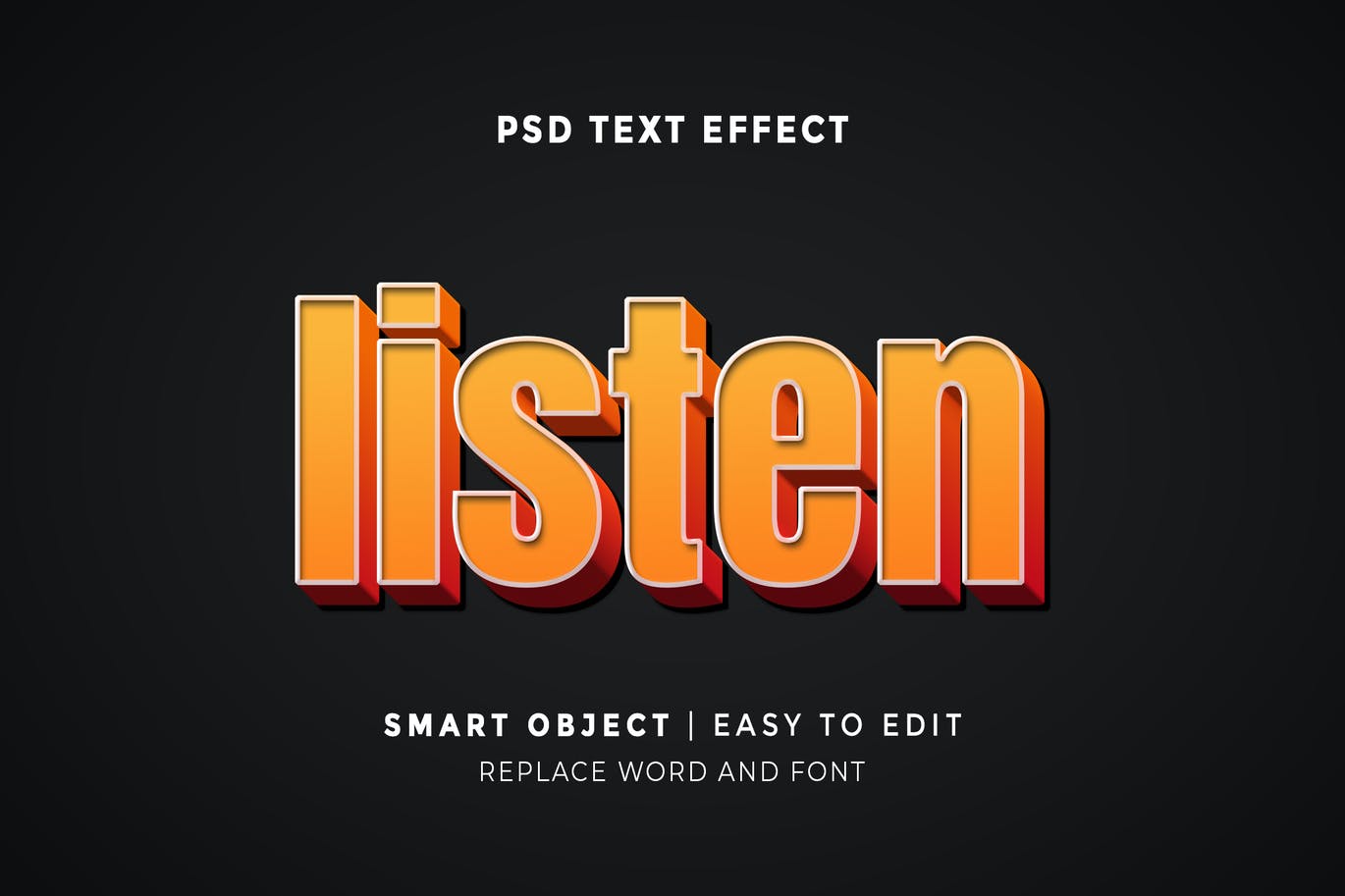 3D可编辑ps文本效果 3D Listen Editable Text Effect 插件预设 sucaiwan.com