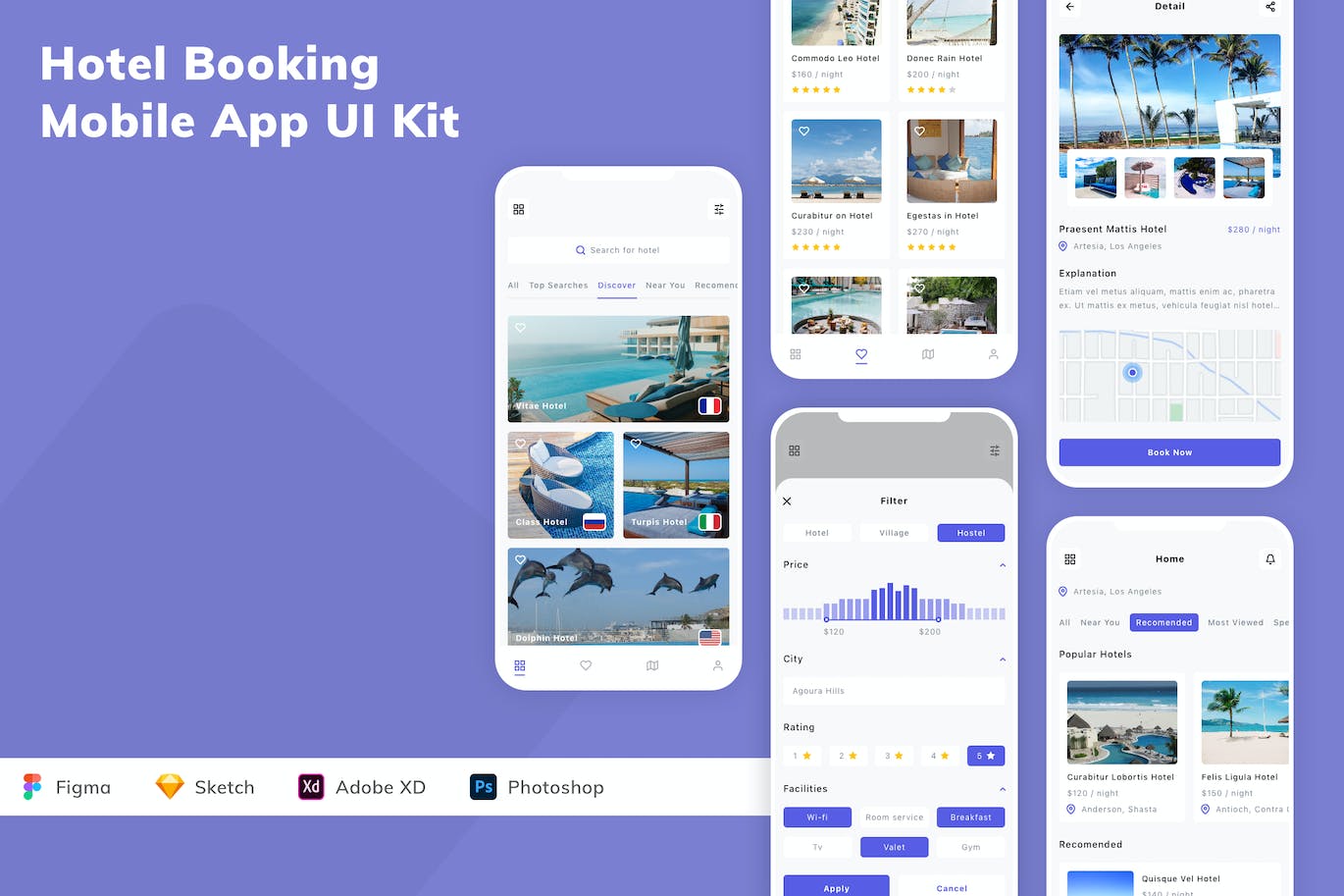 酒店预订应用程序App设计UI工具包 Hotel Booking Mobile App UI Kit APP UI sucaiwan.com