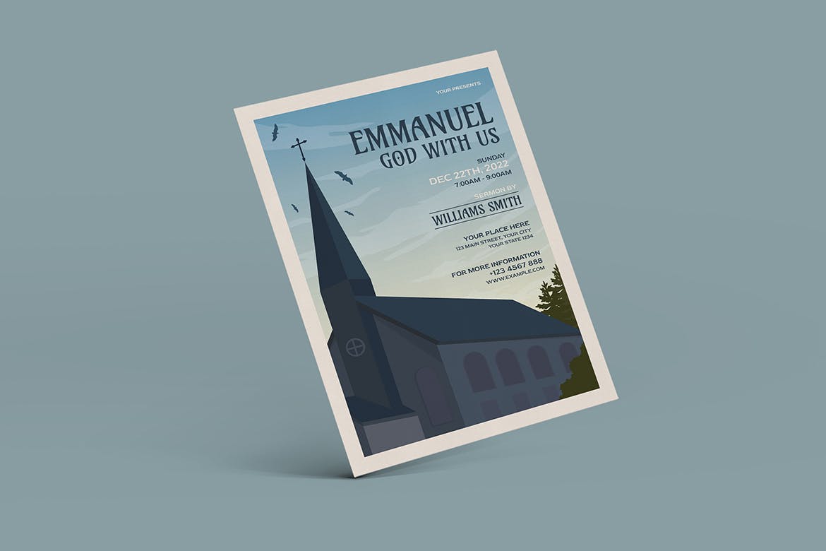 伊曼纽尔教堂活动传单海报设计模板 Emmanuel Church Flyer Template 设计素材 sucaiwan.com