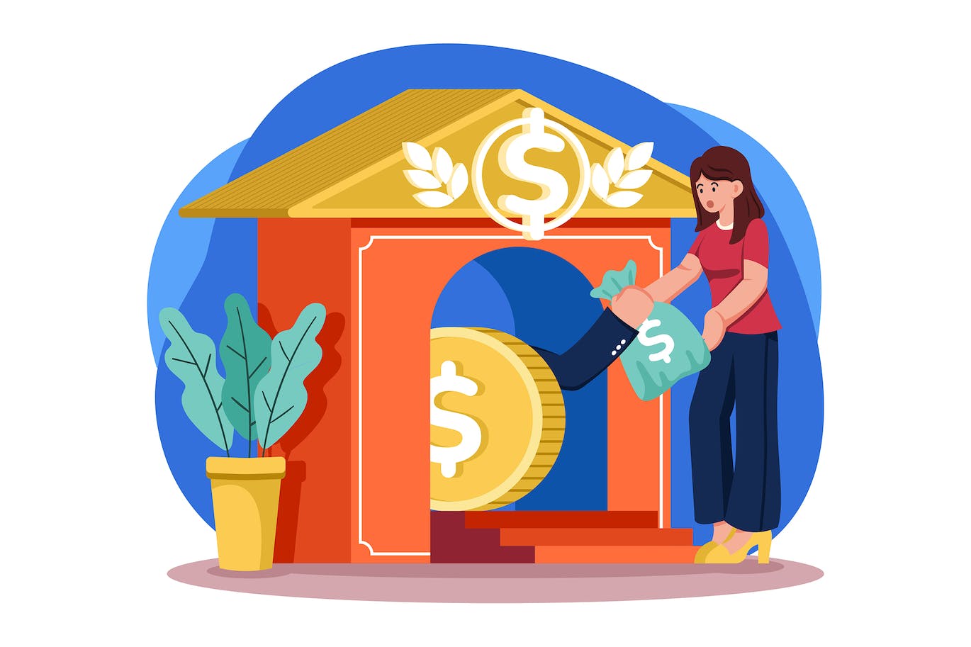 商业贷款概念场景插画 Business Person Taking A Business Loan 图片素材 sucaiwan.com