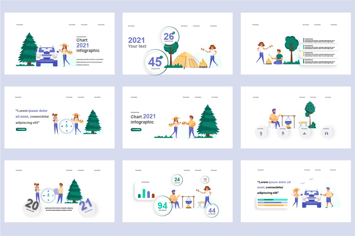 娱乐活动扁平插画数据可视化PPT动画幻灯片模板 Recreation Flat Illustration Powerpoint Template 幻灯图表 sucaiwan.com