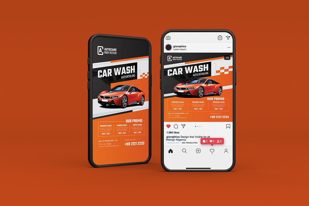 洗车服务海报模板 Car Wash Flyer Template Set 设计素材 sucaiwan.com