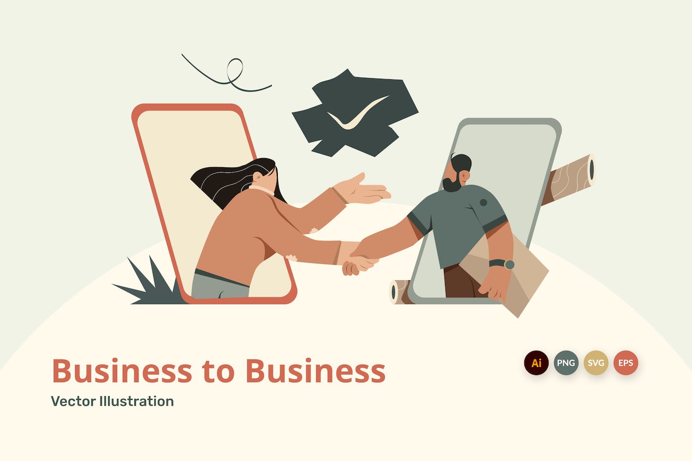 B2B电商合作概念插画 Business to Business Illustration 图片素材 sucaiwan.com