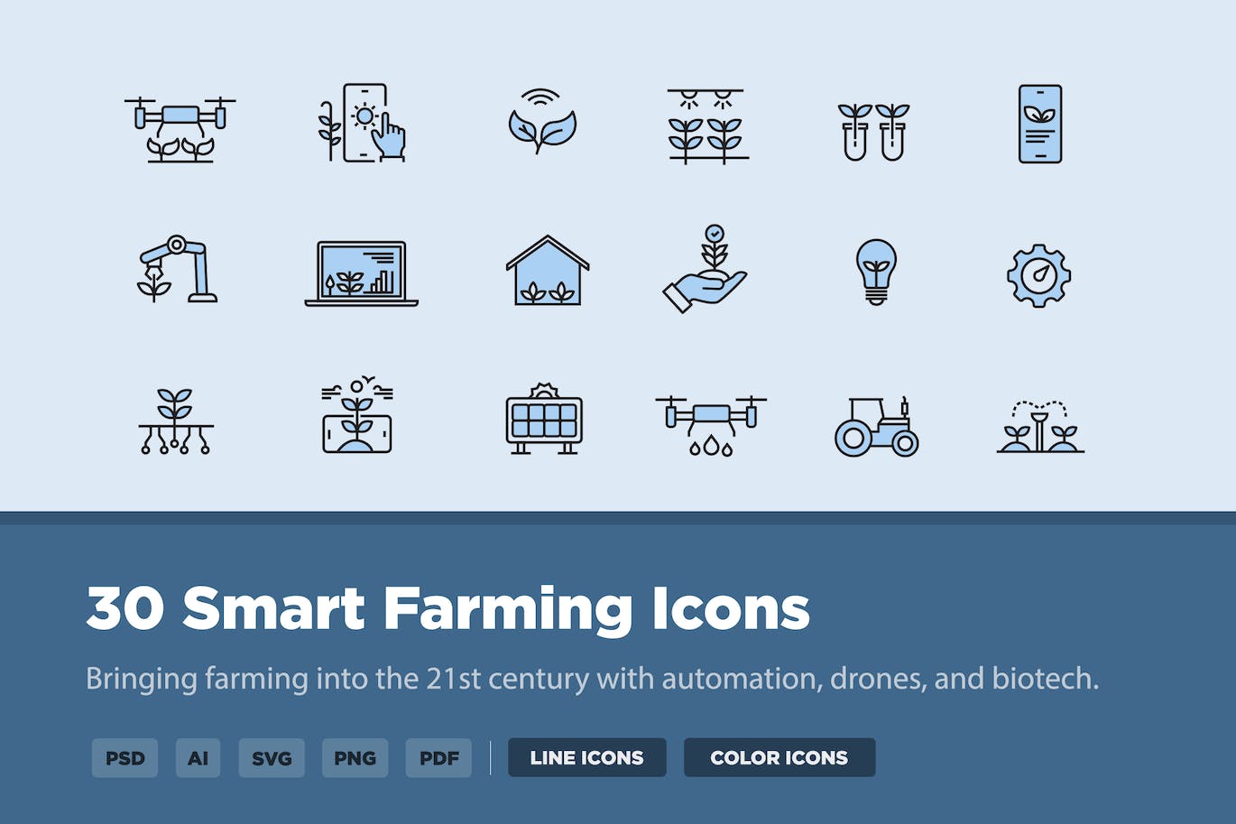 30个智能农业矢量图标 30 Smart Farming Icons 图标素材 sucaiwan.com