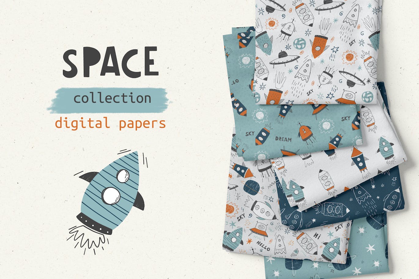 太空宝贝数码纸图案素材包 Space Baby Digital Paper Pack 图片素材 sucaiwan.com