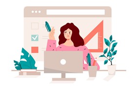 教育概念人物场景卡通插画 Education Pink Concept with People Scene