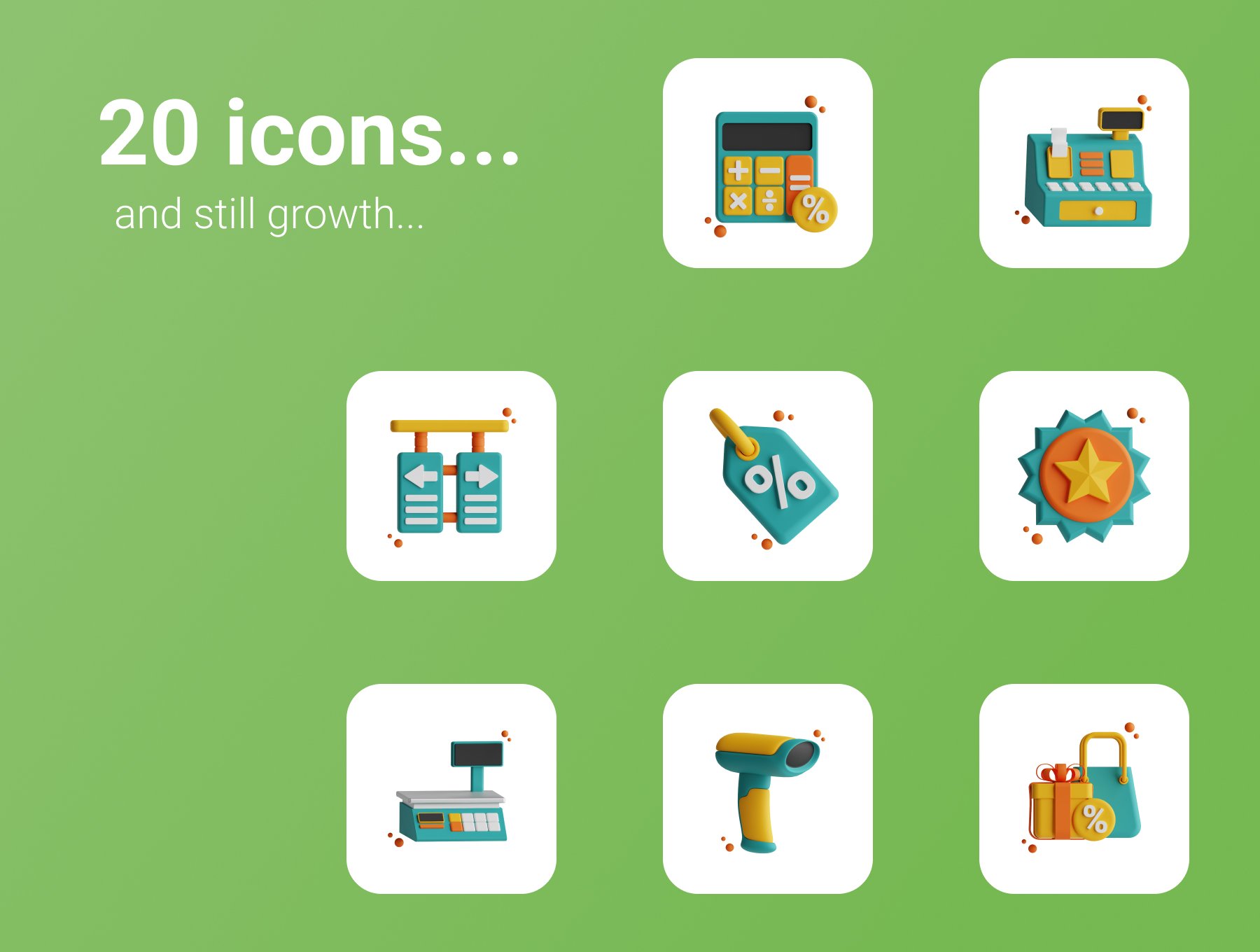 高质量三维渲染超市商场收银主题插画图标素材合辑 3D Supermarket 图标素材 sucaiwan.com