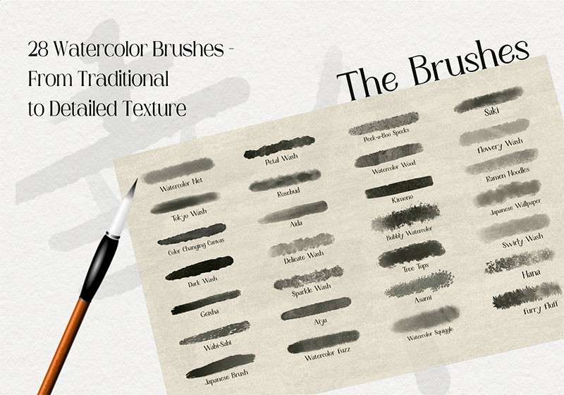 日式水彩画Procreate笔刷 笔刷资源 sucaiwan.com