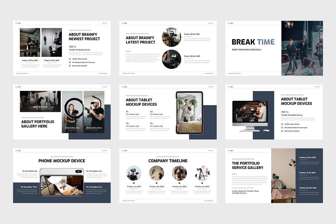 照片视频工作室谷歌幻灯片模板下载 Brainfy – Photo Video Studio Google Slides 幻灯图表 sucaiwan.com