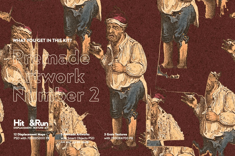 博物馆复古艺术品国画做旧破损扫描复印效果纹理PS滤镜置换模板 Hit&Run Texture 插件预设 sucaiwan.com
