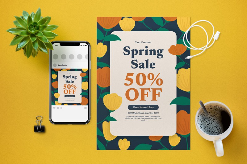 春季半价大促传单模板下载 Spring Sale Flyer 设计素材 sucaiwan.com