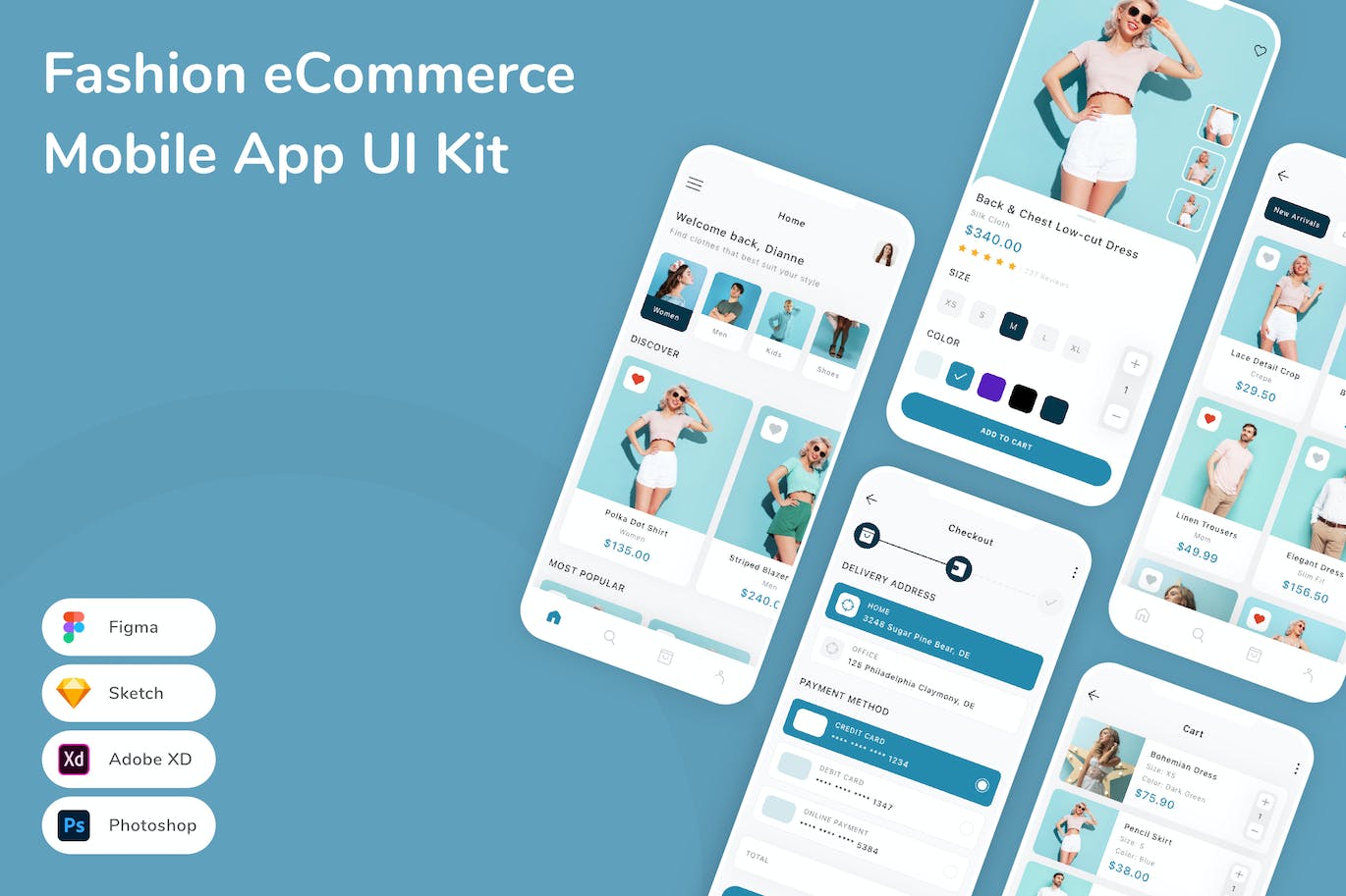 时尚电商App应用程序UI工具包素材 Fashion eCommerce Mobile App UI Kit APP UI sucaiwan.com