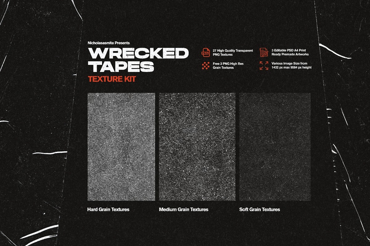 高质量复古做旧艺术纸张折痕压痕破损废旧胶带纹理素材合辑 Wrecked Tapes Texture Kit 图片素材 sucaiwan.com