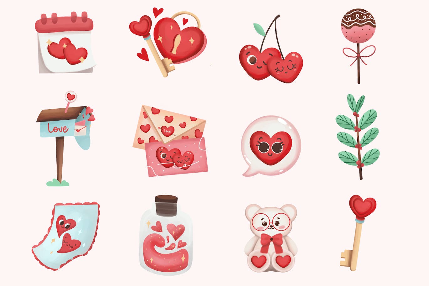 情人节爱心主题插画素材 Valentine’s Day Illustrations 设计素材 sucaiwan.com