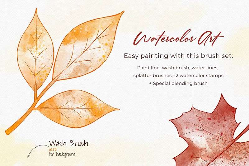 22个水彩艺术Procreate笔刷 笔刷资源 sucaiwan.com