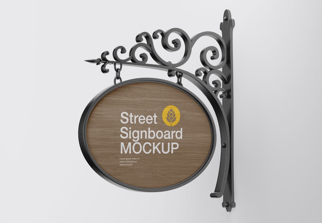 挂墙复古椭圆招牌设计样机 Vintage Signboard Wall Mockup 样机素材 sucaiwan.com