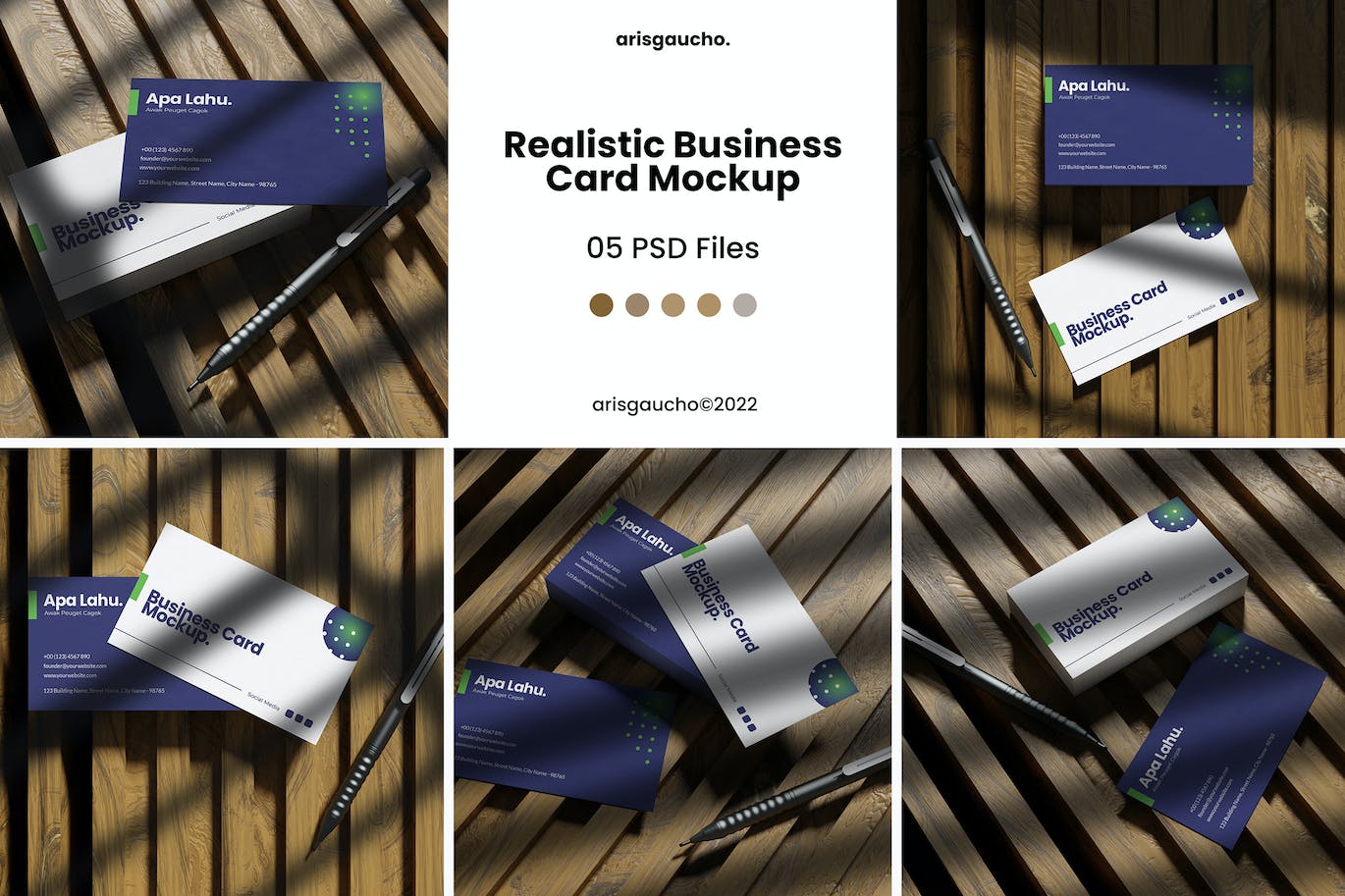 带有阴影叠加的逼真名片效果图样机 Realistic Business Card Mockup with Shadow Overlay 样机素材 sucaiwan.com