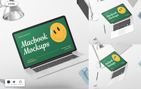 办公元素Macbook笔记本电脑样机 Macbook Office Desk Mockup