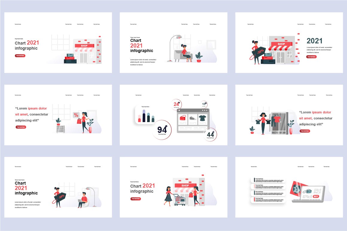 电子商务扁平插画数据可视化PPT动画幻灯片模板 Commerce Flat Illustration Powerpoint Template 幻灯图表 sucaiwan.com