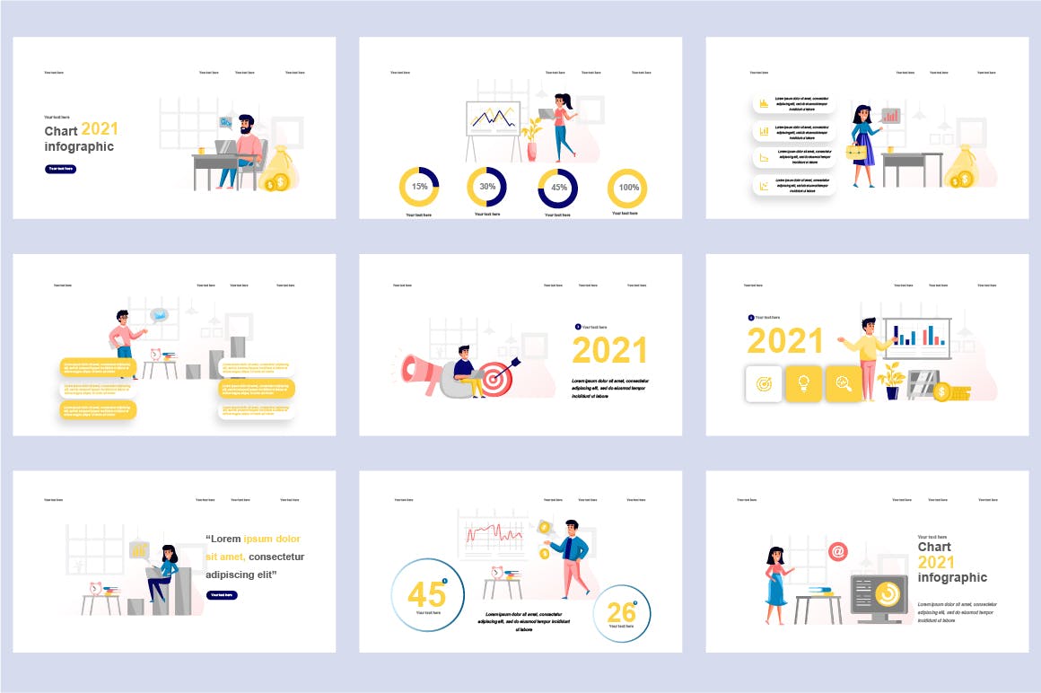 商业金融扁平插画数据可视化PPT动画幻灯片模板 Business Flat Illustration Powerpoint Template 幻灯图表 sucaiwan.com