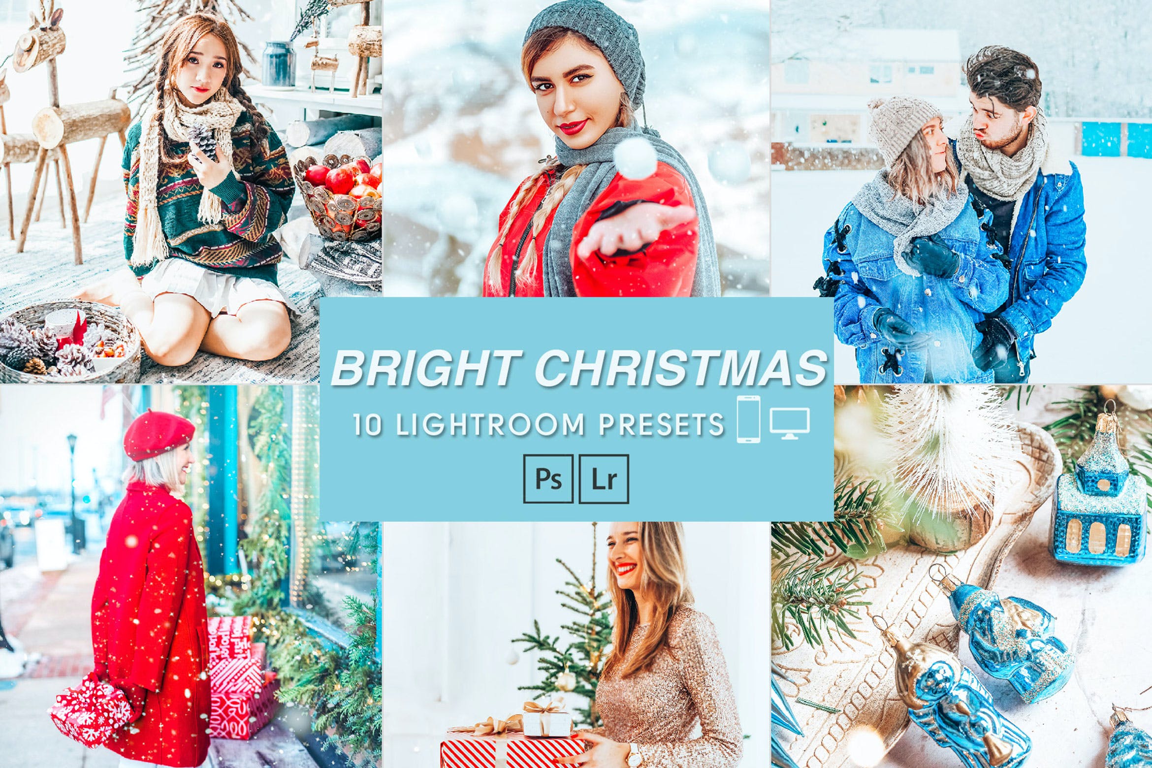10个明亮的圣诞照片滤镜LR预设模板 10 Bright Christmas Desktop & Mobile presets 插件预设 sucaiwan.com