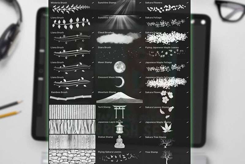 Procreate日式园林景观画笔套装 笔刷资源 sucaiwan.com