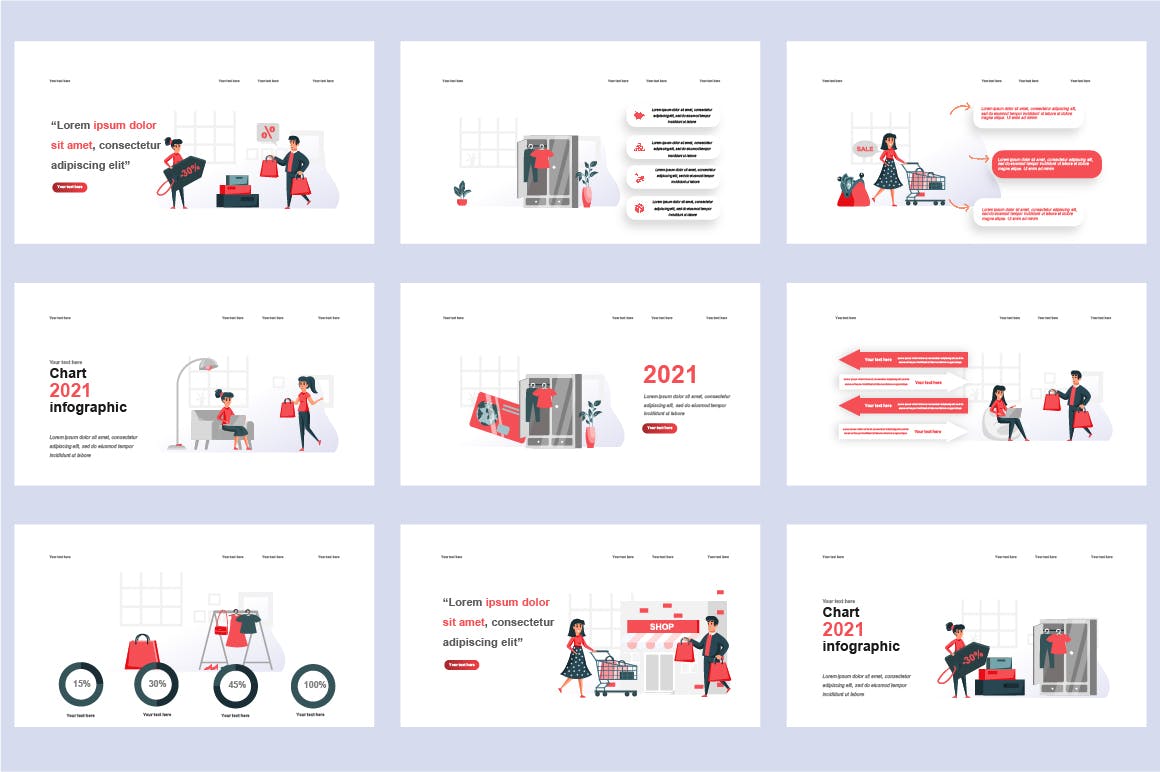 电子商务扁平插画数据可视化PPT动画幻灯片模板 Commerce Flat Illustration Powerpoint Template 幻灯图表 sucaiwan.com