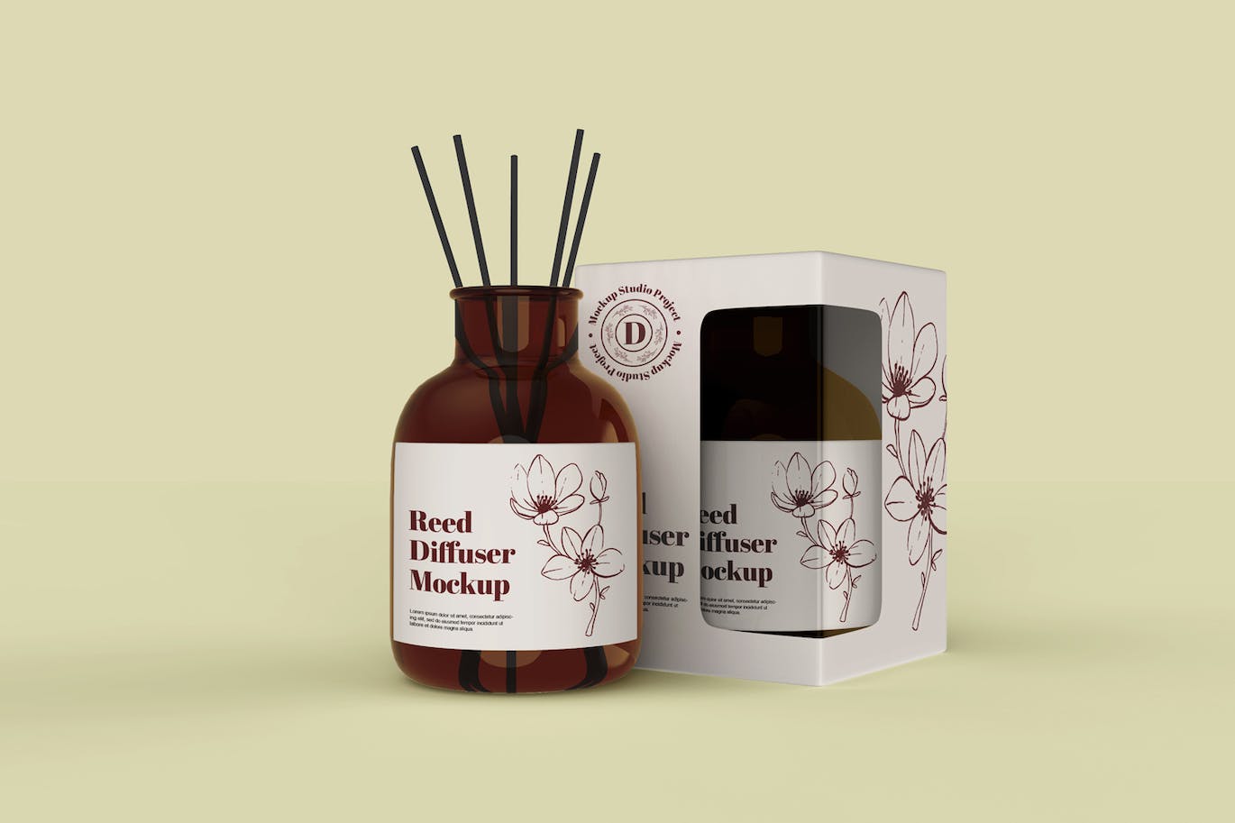 无火香薰器包装盒设计样机 Reed Diffuser Packaging Box Realistic Mockup 样机素材 sucaiwan.com
