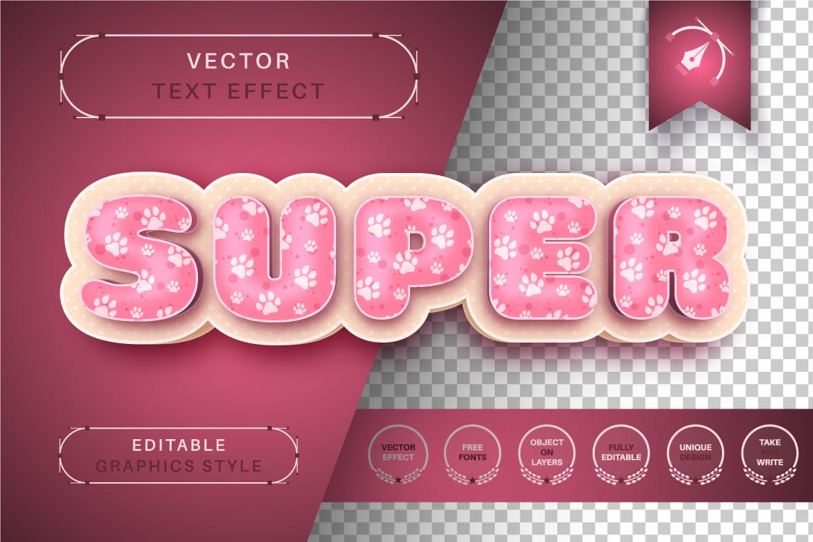 3D小猫脚印可编辑的文字效果 3D Kitty – Editable Text Effect, Font Style 插件预设 sucaiwan.com