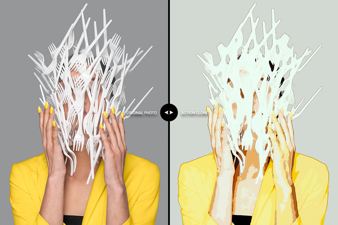抽象素描效果照片处理PS动作 Abstract Sketch Photoshop Action 插件预设 sucaiwan.com