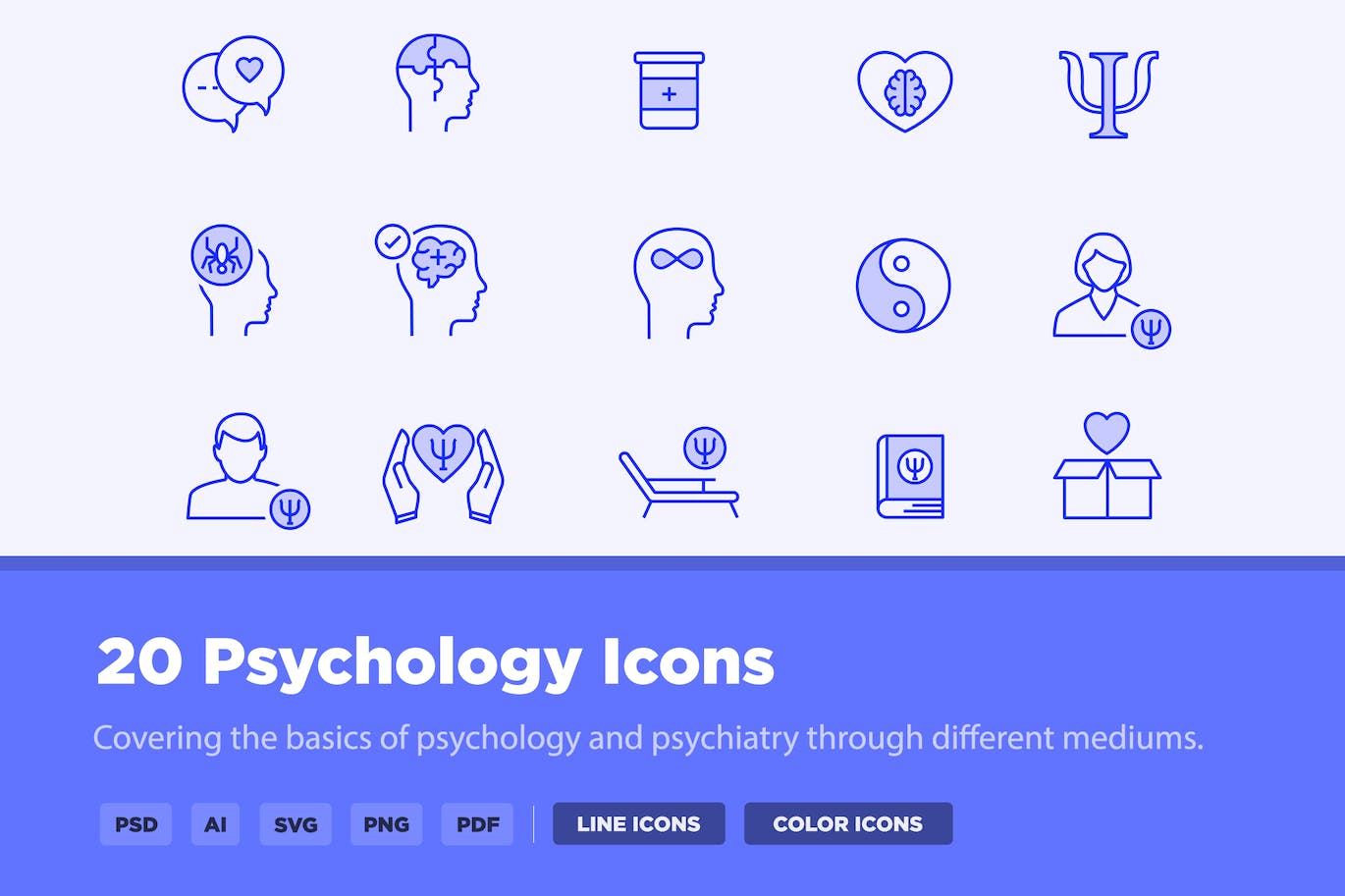 20个心理学线条样式矢量图标 20 Psychology Icons 图标素材 sucaiwan.com