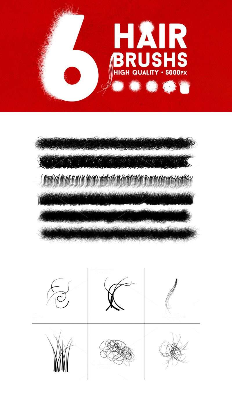 6个高清发丝头发PS笔刷 笔刷资源 sucaiwan.com