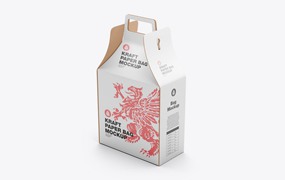 带把手的牛皮纸盒包装设计样机 Kraft Box Mockup with Handle