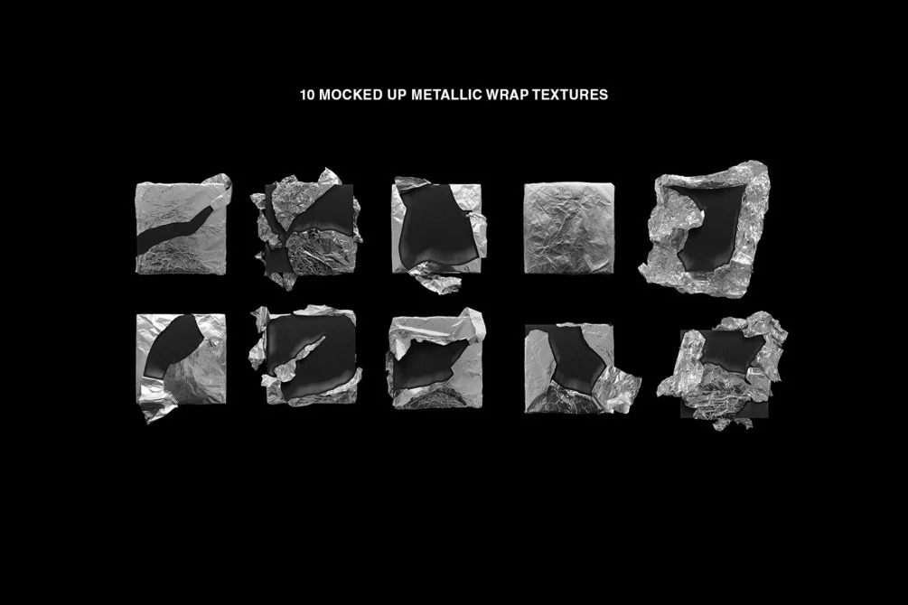 10种模拟纹理反光金属包装PSD样机包 Design Syndrome – Metallic Wrap Mockup Pack 样机素材 sucaiwan.com