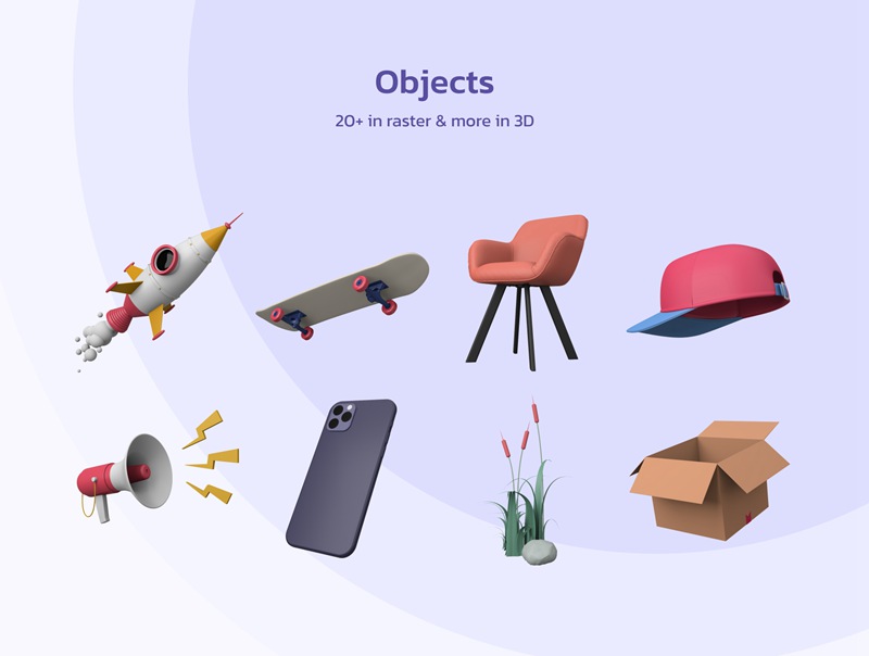 OU！趣味性和标志性特征的3D插图程序包 OUUU!!! 3D Illustration 设计素材 sucaiwan.com