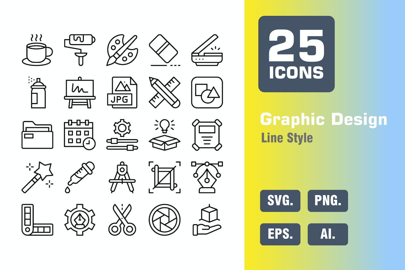25个平面设计线条图标 Graphic Design Icon Pack in Line Style 图标素材 sucaiwan.com