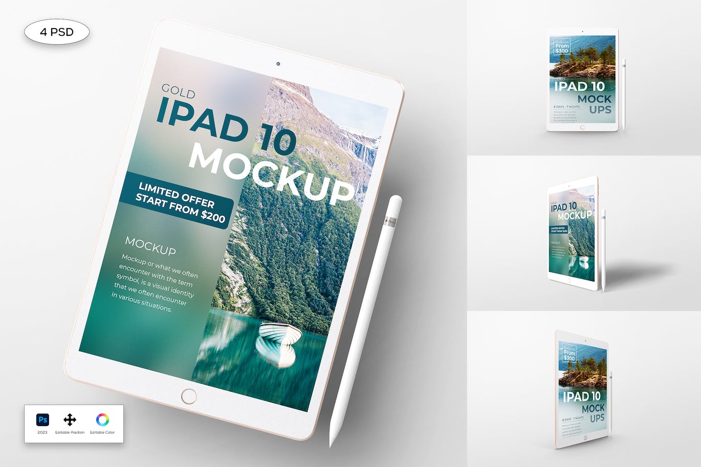 金色苹果iPad 10平板电脑样机 Gold Apple iPad 10 Mockup 样机素材 sucaiwan.com