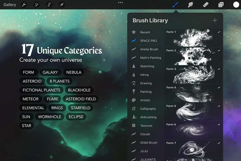 宇宙银河行星主题Procreate和Photoshop笔刷，附演示视频 笔刷资源 sucaiwan.com