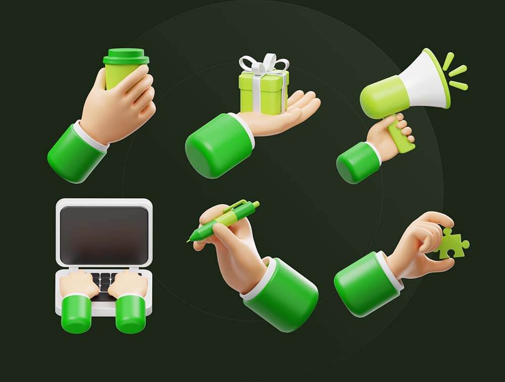 15个现成的手势3D对象图标 图标素材 sucaiwan.com