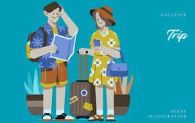 假期旅行场景插画矢量素材 Vacation – Trip Scene Illustration