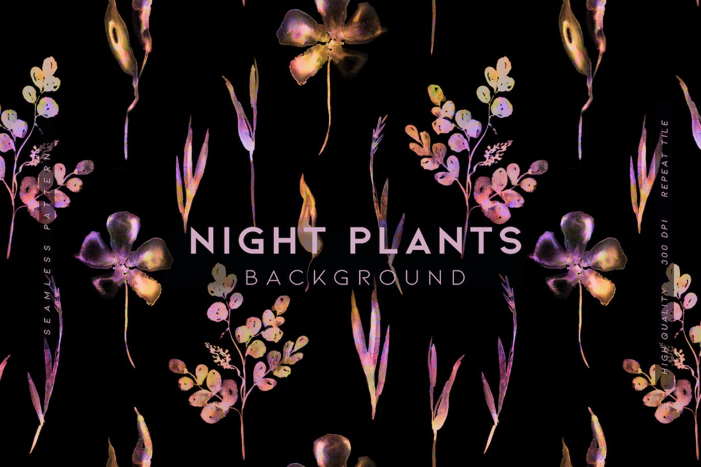 夜间植物图案背景素材 Night Plants 图片素材 sucaiwan.com