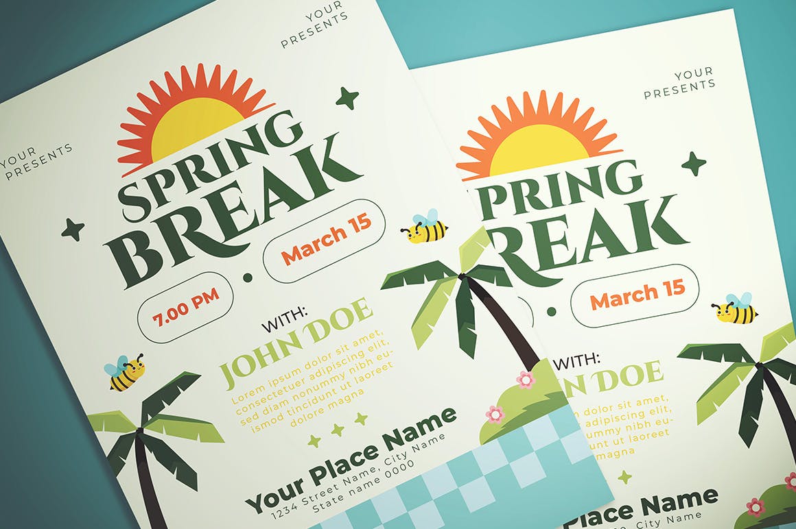 春天假期海报设计模板 Spring Break Flyer 设计素材 sucaiwan.com