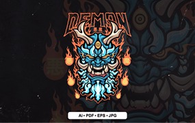 日本妖怪插画徽标Logo模板v3 Japanese Demon 3 Illustration Logo template