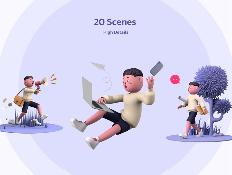 OU！趣味性和标志性特征的3D插图程序包 OUUU!!! 3D Illustration 设计素材 sucaiwan.com