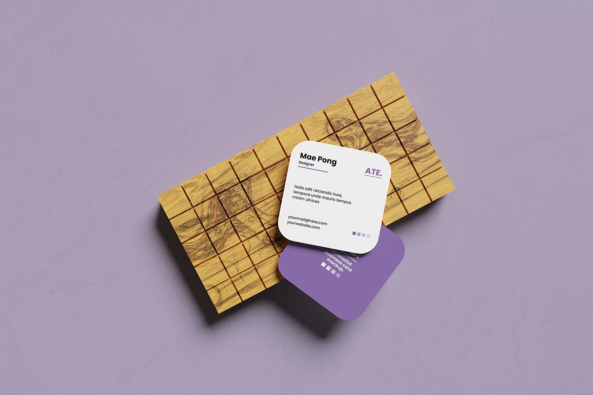 时尚圆角方形名片设计样机 Stylish Square Business Card Mockup 样机素材 sucaiwan.com
